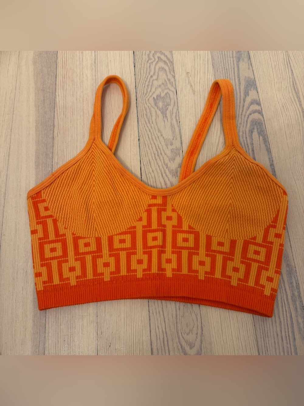 ZARA Women’s Orange Geo Print Stretch Ribbed Bralette Size XS/S